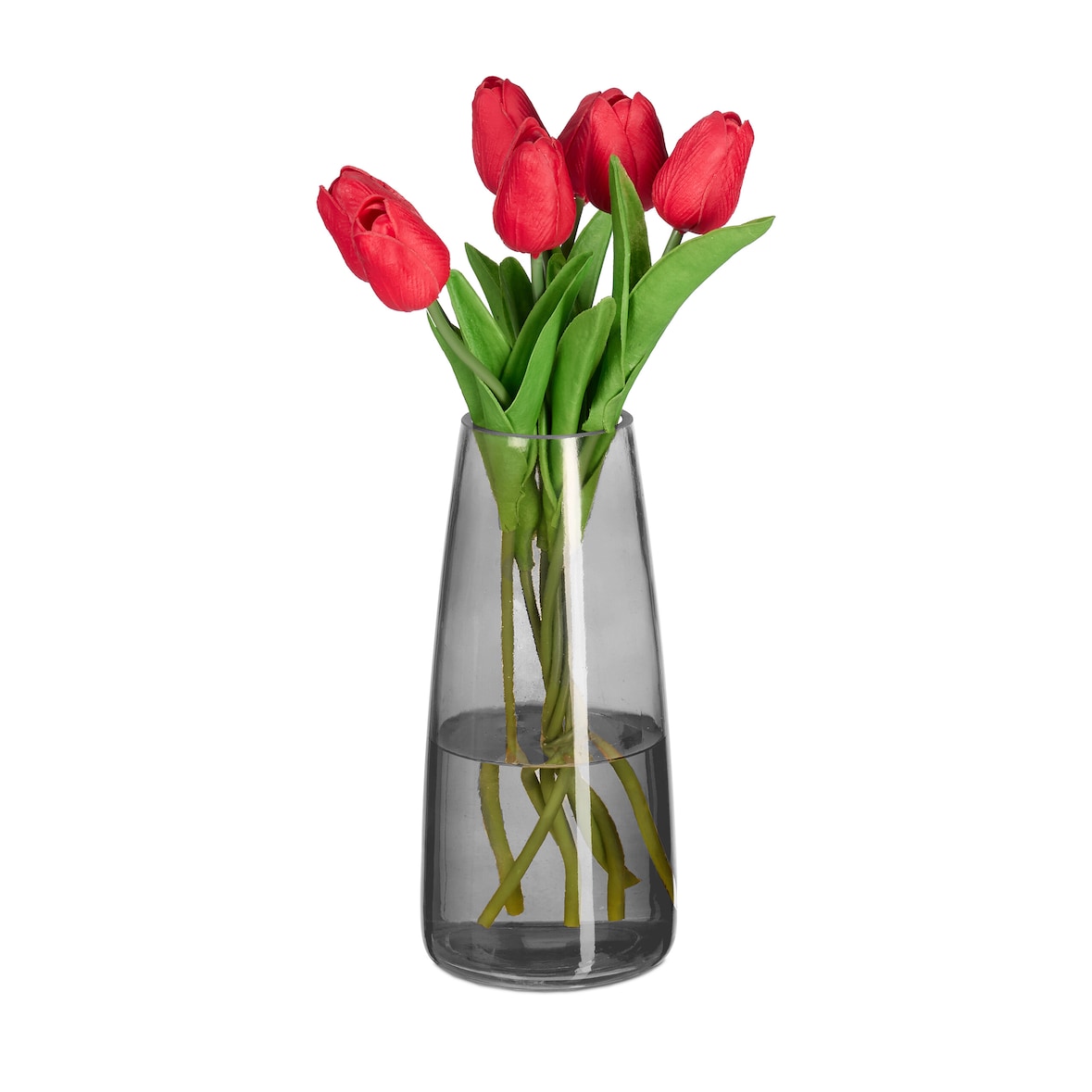 Relaxdays Vase, Glasvase für Blumen, Tischvase aus Glas, hohe Blumenvase, Dekovase, Maße H x D: 21,5 x 10 cm, grau