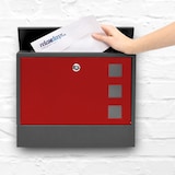 thumbnail of Relaxdays Briefkasten mit Zeitungfach, HBT: 30 x 36 x 10 cm, Metall, mit 2 Schlüsseln, moderner Postkasten, schwarz/rot