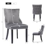thumbnail of Esszimmerstuhl Samt Grau 91x50x52 cm mit Knopfsteppung und Griffring, Massivholzbeine, gepolsterter Sitz und Rücken, belastbar bis 150 kg