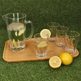 thumbnail of MIX 5tlg Set 1x Glaskrug 1L + 4x Gläser 300 ml klar Wasser Saft Cocktails Party