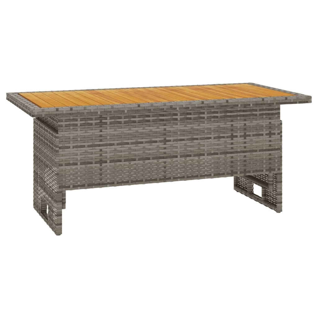 Gartentisch aus massivem Akazienholz und grauem Rattan 100x50x43/63cm.