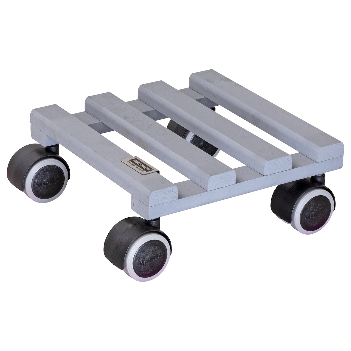 WAGNER Pflanzenroller CREO 19 x 19 x 8 cm, für innen, Buchenholz, grau, Softrollen, Tragkraft 50 kg, EU Ware - 20080901