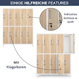 thumbnail of Umkleideschrank Spind BERLIN - 10 Abteile, Etikettenhalter | Umkleidespind Schließfachschrank Garderobenspind, 172x136x45cm Weiß-Sonoma Eiche