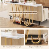 thumbnail of Konsolentisch 120x30x80  Weiß mit Marmoroptik+Gold, schmaler Flurtisch mit Ablage unten, MDF Tischplatte und Metallgestell stabil