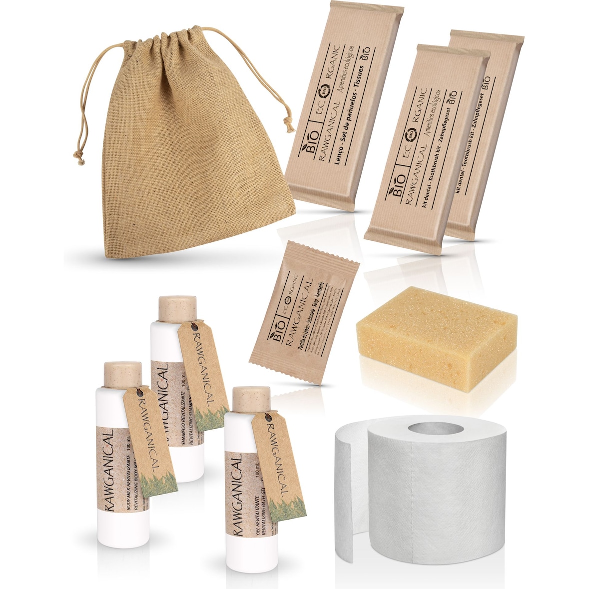 Kit de higiene semanal presentado en bolsa de tela Bio | 20 unidades