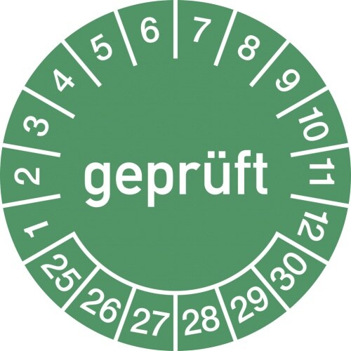 Dreifke® Prüfplakette geprüft 2025 - 2030, Folie, Ø 30 mm, 10 Stück/Bogen
