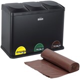 thumbnail of Wellhome - Ökologischer Recyclingbehälter 45 Liter mit 3 Fächern, Farbe Schwarz - 20 Müllbeutel 20L - 58,5x40x46cm