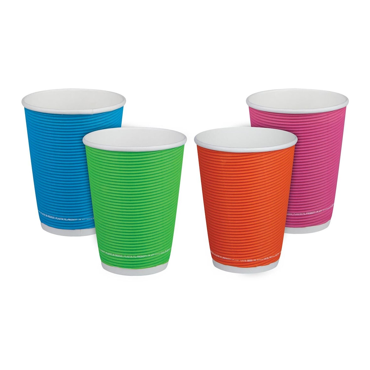 125x Doppelwandbecher Pappbecher Kaffeebecher CoffeeToGo Farb-Mix geriffelt FSC 300ml