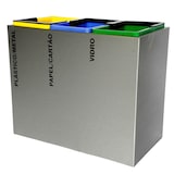 thumbnail of Papelera de reciclaje de tres unidades en chapa de acero inoxidable cepillado con 3 contenedores interiores de plástico Officeplan