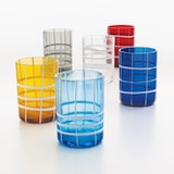 thumbnail of Zafferano Twiddle - Set van 6 blauwe geblazen glazen, 35 cl - Handgemaakte tumblers met witte decoratie, vaatwasserbestendig