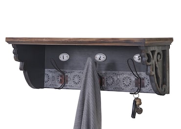Appendiabiti Da Parete In Legno Di Pino Massiccio Con 5 Ganci In Metallo - 43 Cm, Stile Rustico Per Bagno, Ingresso E Camera Letto - 5