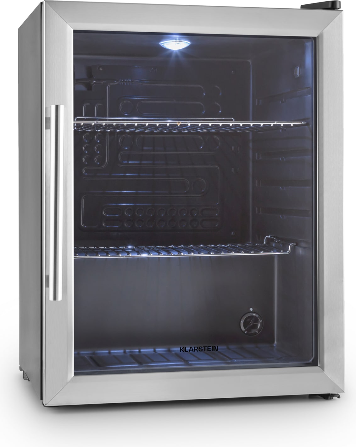 Beersafe XL Kühlschrank 60 Liter 2 Böden Panoramaglastür Edelstahl Schwarz