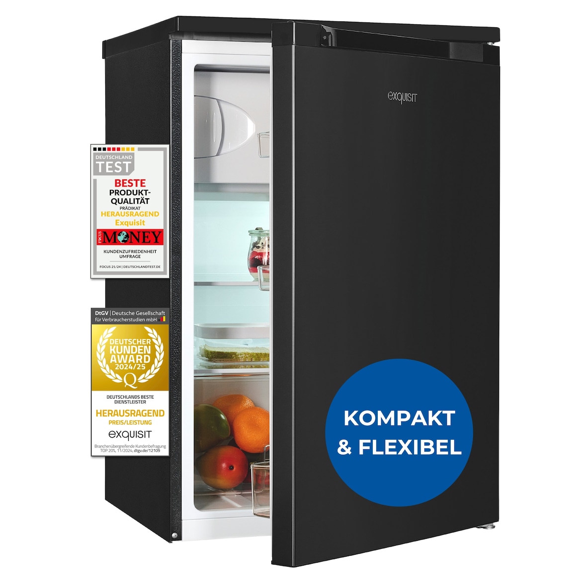 Exquisit Kühlschrank mit Gefrierfach, 107 Liter, 4-Sterne-Gefrierfach, Kompakt, klein, KS15-4-051C inoxlook-az