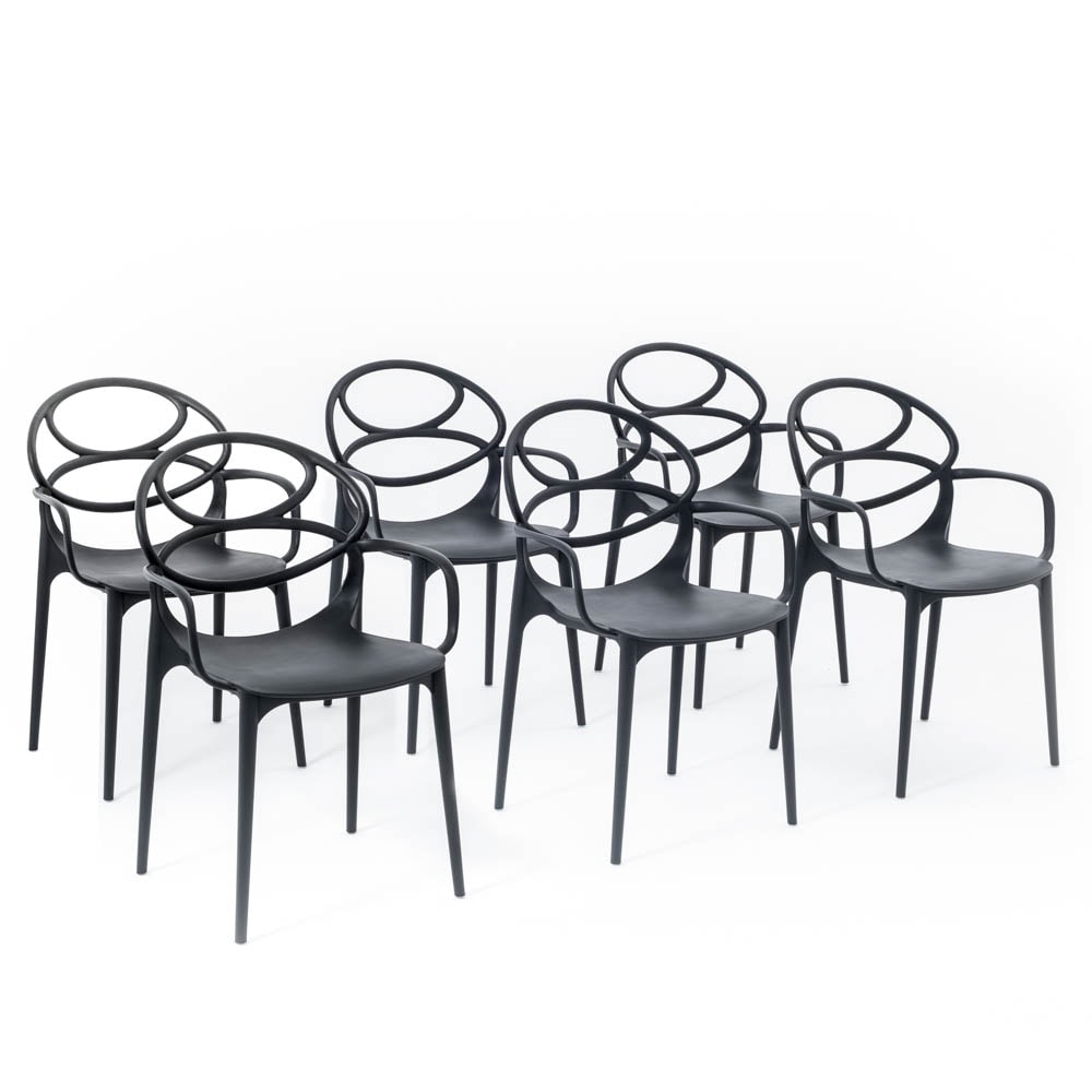 Set de 6 chaises en polypropylène avec fibre de verre, empilables pour extérieur et jardin, bar et restaurant, cuisine design moderne -Charlotte- Noir