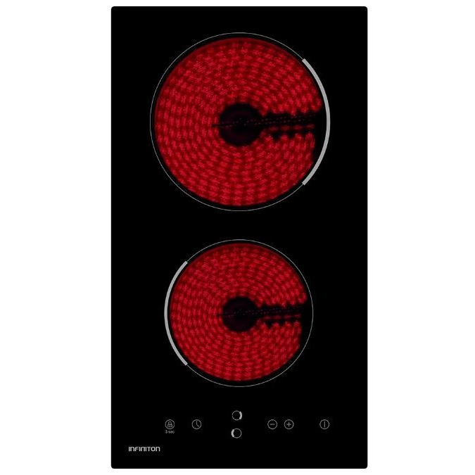 INFINITON Placa Vitroceramica VIT2FBN, 2 Zonas, Ancho 30 cm, Touch control, CRYSTAL BLACK