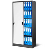 thumbnail of Aktenschrank abschließbar ROLF - Schiebetüren, 5 Ebenen | Büroschrank aus Stahl Metallschrank Werkstatt Werkzeugschrank, 185x90x40cm Anthrazit-Weiß