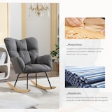 thumbnail of Gepolsterter Schaukelstuhl Grau 80x70x95 cm – Leinenstoff, Holz- & Metallrahmen, ergonomisch, Wohnzimmer & Schlafzimmer
