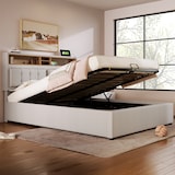 thumbnail of Merax Polsterbett Doppelbett mit USB C Steckdose Ladefunktion  Kopfteil, Stauraumbetten Bettgestell aus Leinen 140x200, Beige