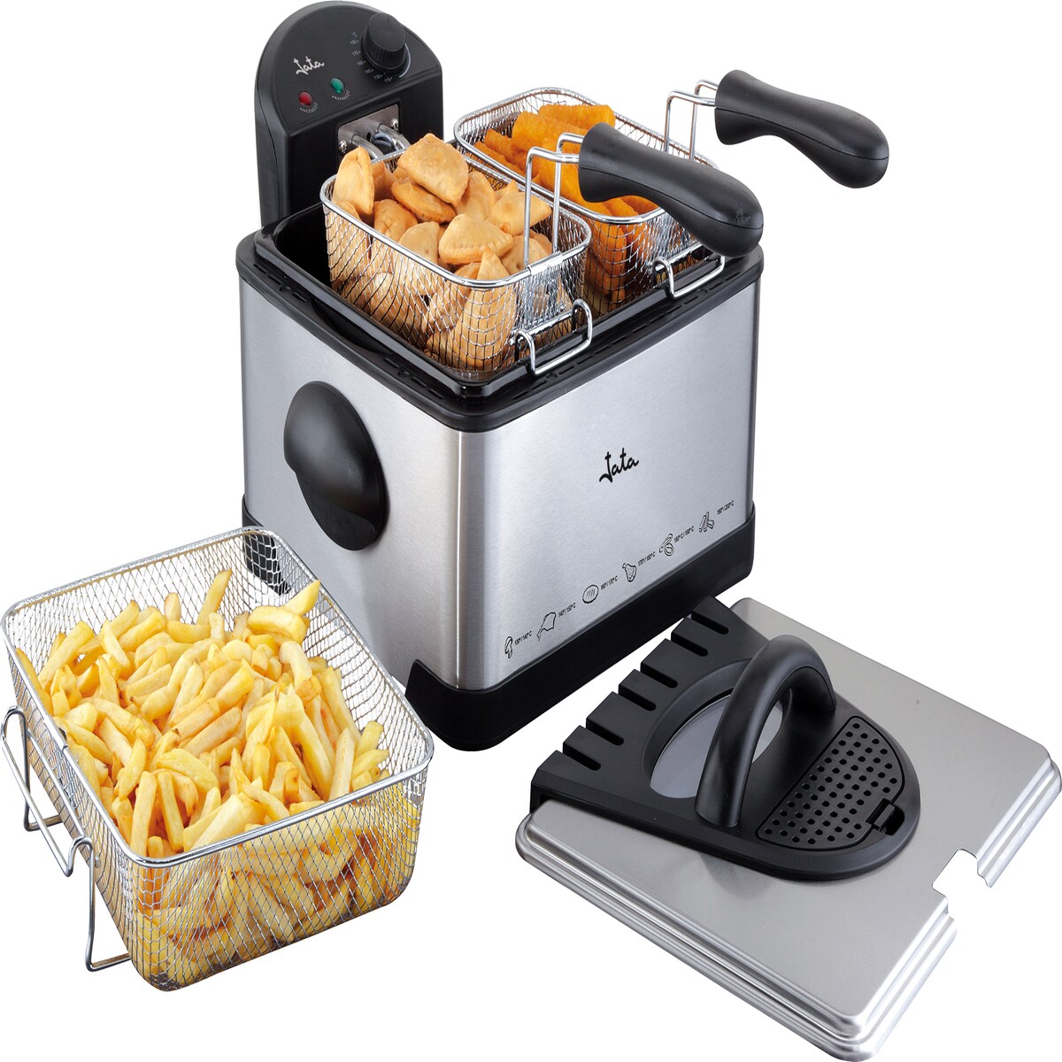 Fritadeira Jata FR700 de 4 l. 2 cestos médios e 1 grande. 100% desmontável. Anti-mistura de sabores. Filtro de tampa desmontável e lavável
