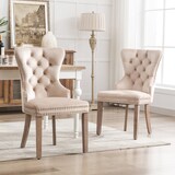 thumbnail of Esszimmerstuhl 2er Set Beige 95x64x54 cm Samt Polsterstuhl mit Retro Zugring und Zierknöpfen, höhenverstellbare Beine aus Massivholz