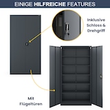 thumbnail of Aktenschrank abschließbar KADO 6 Ebenen verstellbar Flügeltüren Metallschrank Werkstatt Büroschrank aus Stahl Werkzeugschrank 220x115x40cm Anthrazit
