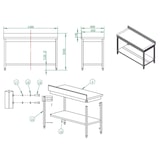 thumbnail of Tavolo lavoro in acciaio inox con ripiano 140x60x85 cm e alzatina