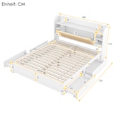thumbnail of Flachbett 180x200 cm mit Vier Schubladen, Stauraum und Nachttisch – Weiß, Robustes Design aus Kiefernholz und MDF