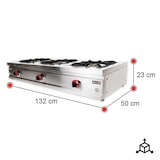 thumbnail of Romux® Cucina Professionali a Gas 3 Fuochi 132x50 cm da Banco Orizzontale in Acciaio Inox con Regolatore di Fiamma e Termocoppia | Fornello a Gas