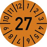 thumbnail of Dreifke® Prüfplakette Jahr 27 mit Monaten, orange, Folie-Spezialkl., Ø 10 mm, 10 St./Bo.