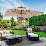 thumbnail of Sombrilla de jardín 3x3x3 m parasol de jardín de bambú con doble techo sistema de polea impermeable para terraza balcón exterior beige