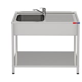 thumbnail of Gasfrit – Untertheken-Spülbecken mit 1 Becken, 1 Abtropffläche und inklusive Zweigriff-Armatur, industriell, aus Edelstahl, 800 × 500 × 850 mm