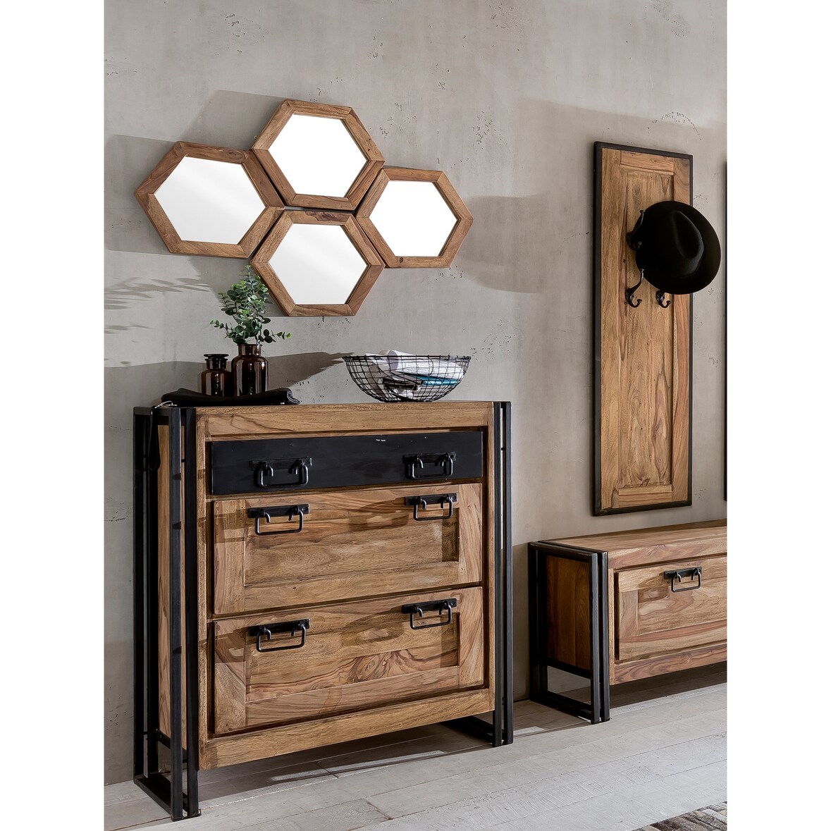 SIT Möbel Espejo de pared hexagonal | acacia natural |An 34 x Pr 4 x Al 35 cm |09289-01 |Serie PANAMA