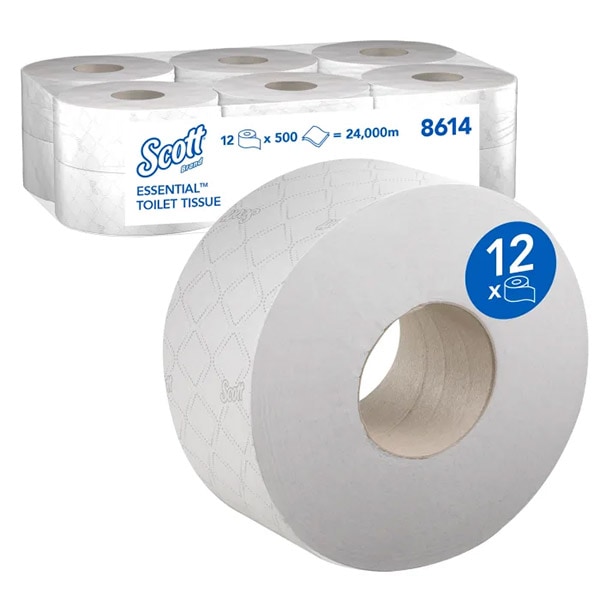 SCOTT® Essential™ | Papel Higiénico industrial, 2 capas. 12 rollos x 500 hojas