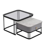 thumbnail of Merax Couchtisch Set Marmoroptik mit Schublade, Beistelltisch hochglanz, Satztisch mit Glasplatte,Wohnzimmertisch, Schwarz | Grau