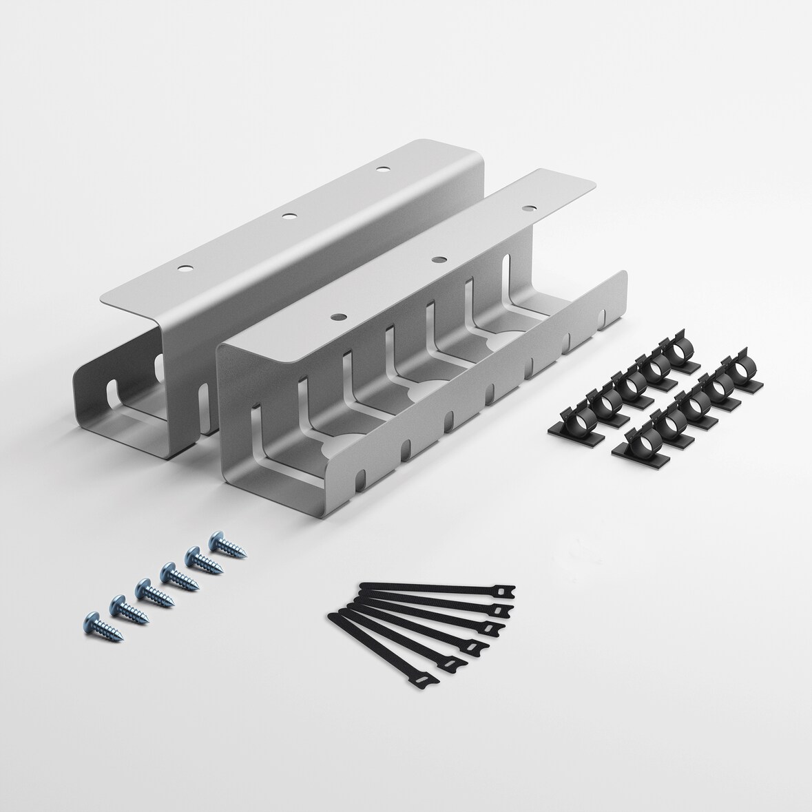Albatros Kabelkanal Set C Silber– Kabelmanagement aus pulverbeschichtetem Stahl für Schreibtische