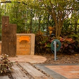 thumbnail of Relaxdays Wasserzapfstelle, mit Erdspieß & Schlauchhalter, HBT: 66x29x15 cm, Garten Wassersäule, rund, Edelstahl, silber