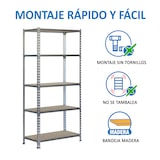 thumbnail of Scaffale metallico senza viti Maderclick 5 ripiani. Colore galva/legno 2000x1200x500 mm