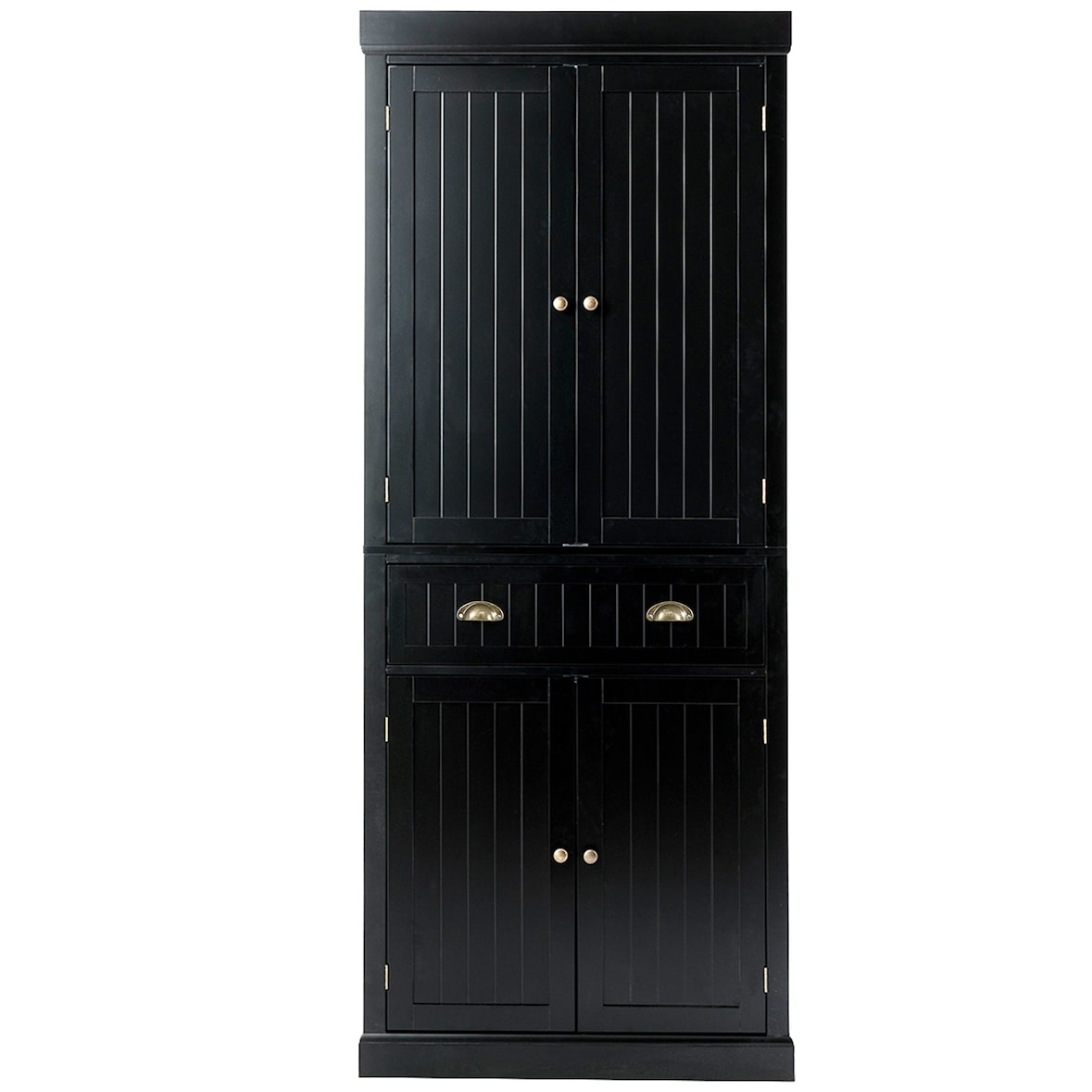 COSTWAY Armario de cocina de madera, aparador con estantes ajustables, 4 puertas y cajones, 76 x 40 x 183 cm (negro)