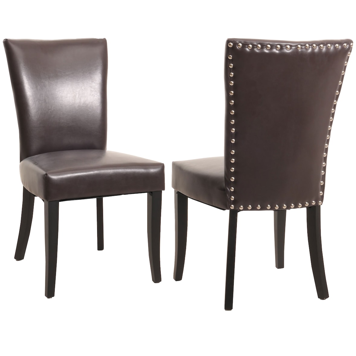 Set van 2 eetkamerstoelen Chesterfield, stoel keukenstoel, klinknagels ~ kunstleer, bruin, donkere poten