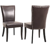 thumbnail of Set van 2 eetkamerstoelen Chesterfield, stoel keukenstoel, klinknagels ~ kunstleer, bruin, donkere poten