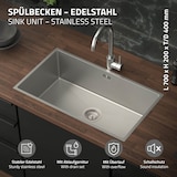 thumbnail of ML-Design XXL Spülbecken Edelstahl 70 × 40 cm – Rechteckige Einbau-/Unterbauspüle, Einzelbecken mit Ab- & Überlaufgarnitur & Siphon, Küchenwaschbecken
