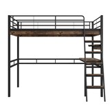 thumbnail of Hochbett 90x200 cm in Schwarz mit Schreibtisch, Regalen, Leiter und Geländer, Metallrahmen, EN747-zertifiziert, ohne Matratze