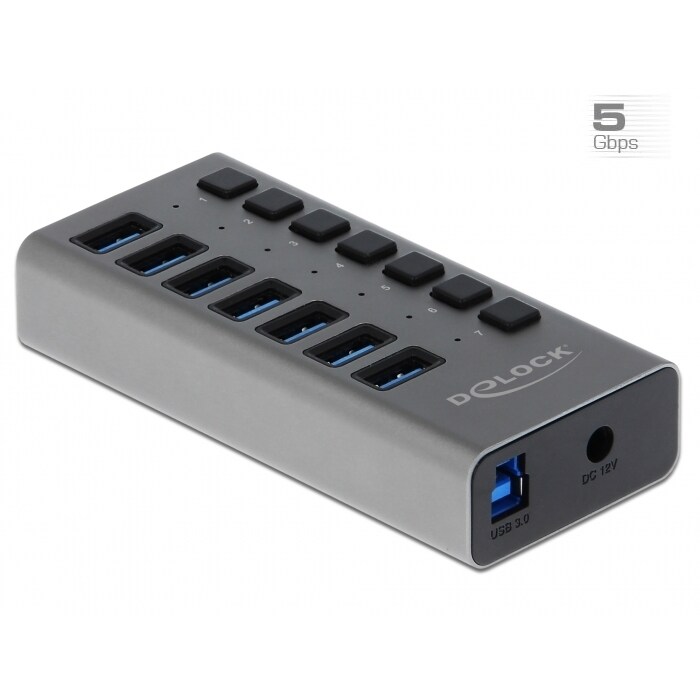 Delock Externer SuperSpeed USB Hub mit 7 Ports + Schalter