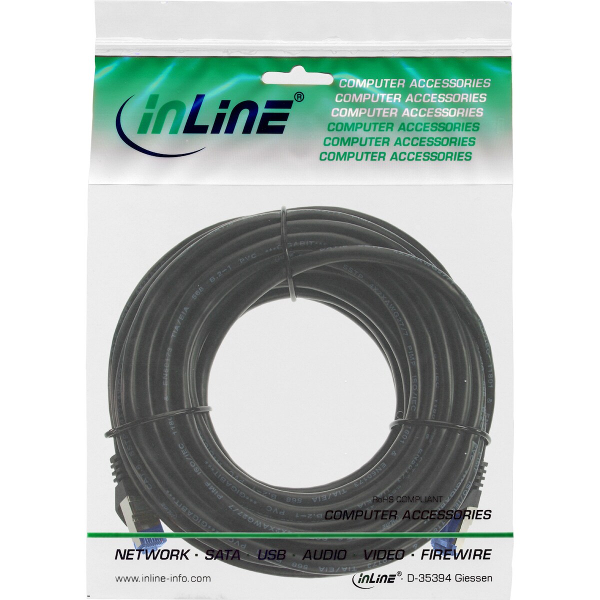 InLine 74805S Patchkabel, Cat.6A, S/FTP, TPE flexibel, schwarz, 5m
