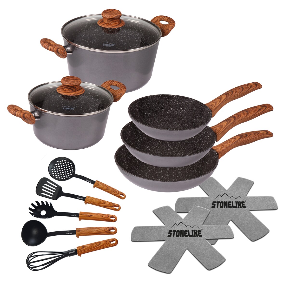 STONELINE® Back to Nature Kochgeschirr-Set, 14-teilig, mit Deckeln, Töpfe & Pfannen Induktion geeignet