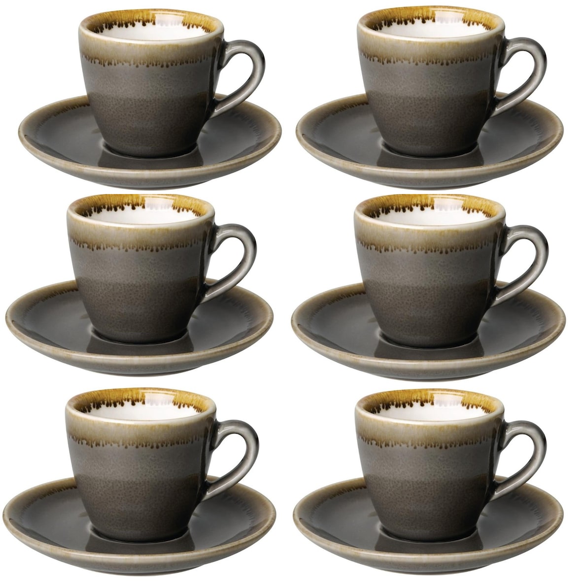 Olympia Kiln Espressotassen + Untertassen Rauch | 8,5cl | Porzellan | 6 Sets