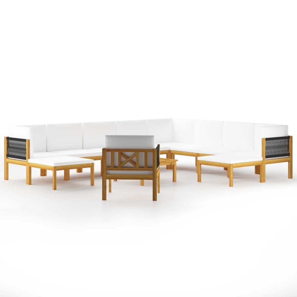 vidaXL 12-tlg. Garten-Lounge-Set mit Kissen Cremeweiß Massivholz Akazie