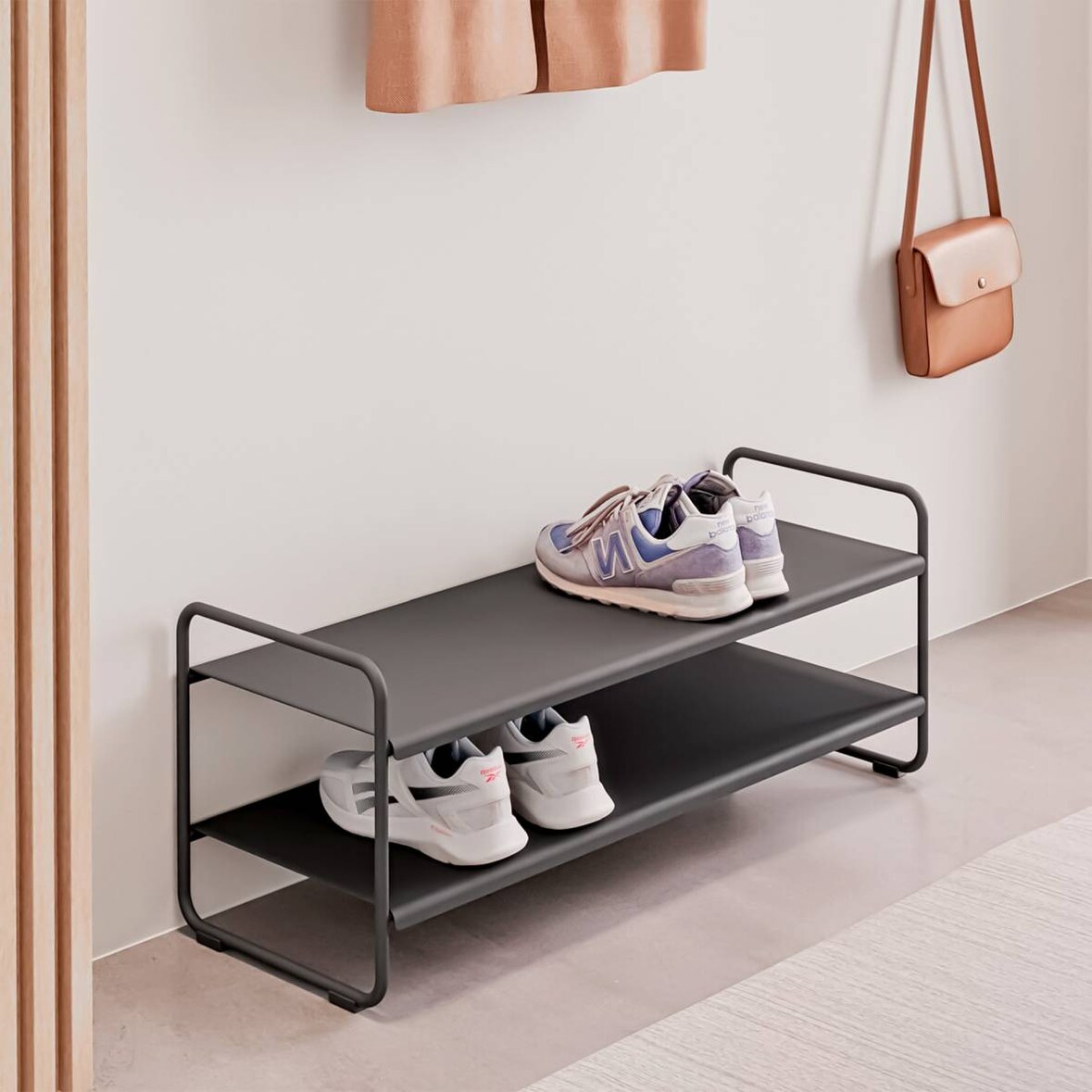 Schuhregal schmal Metall 2 Ebenen modern Design 80x33x33cm ZONE DENMARK schwarz