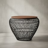 thumbnail of Couchtisch Mango Massivholz Metall 60x60x45 cm Schwarz Rund mit Stauraum, Design Wohnzimmertisch Korbtisch Modern, Beistelltisch Sofatisch