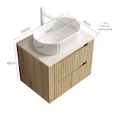 thumbnail of Badezimmer-Waschtisch 62x60x46 cm mit Ovalem Keramikbecken, Travertin-Sintersteinplatte, Soft-Close-Schubladen, Eiche, Vormontiert